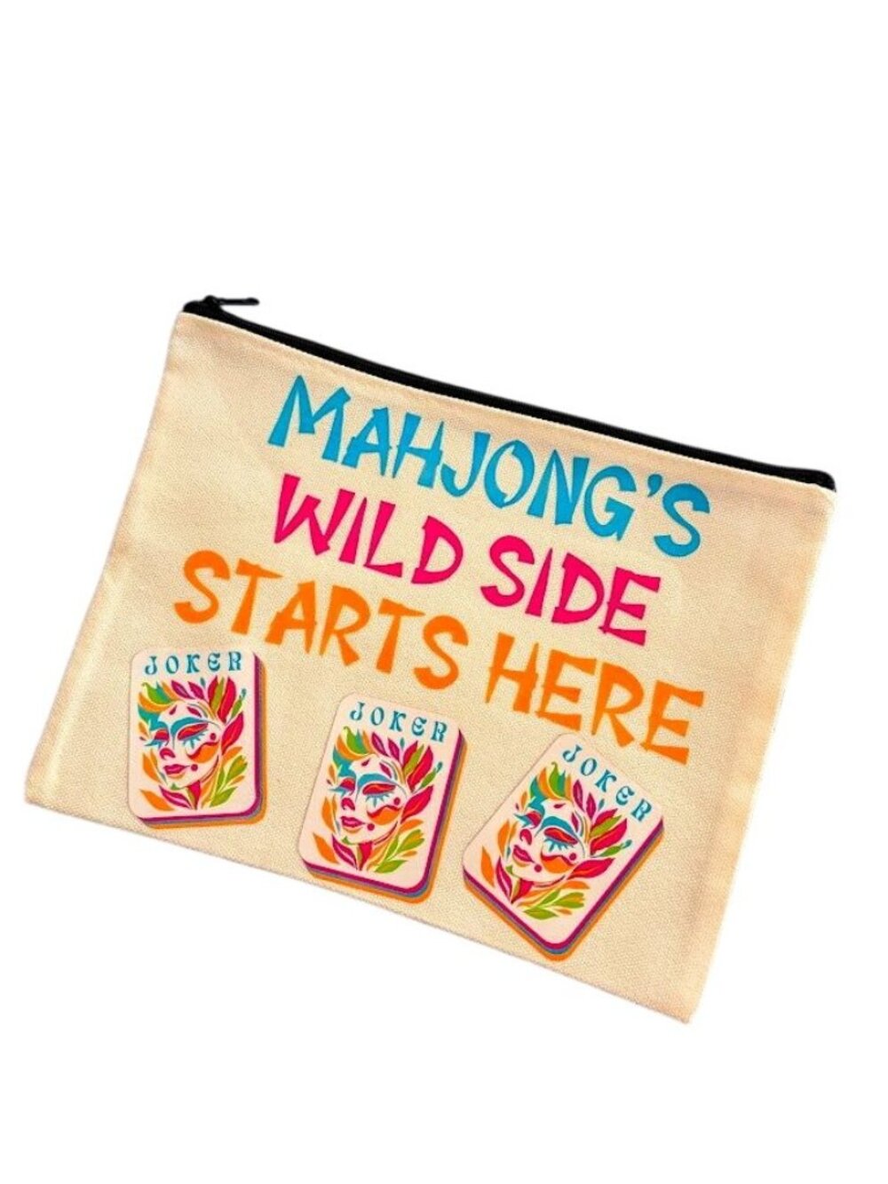 Mahjong Zip Pouch Accessory Makeup Linen Blend Brand New!